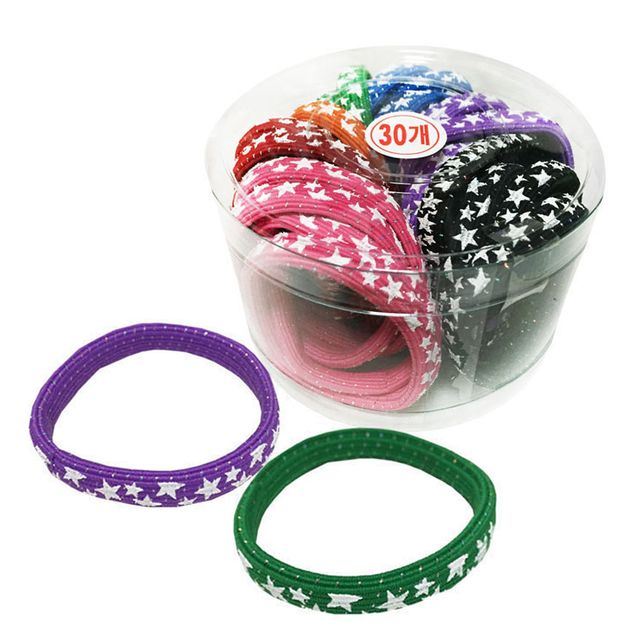 스타 컬러 납작고무줄 30P 코사지 헤어밴드