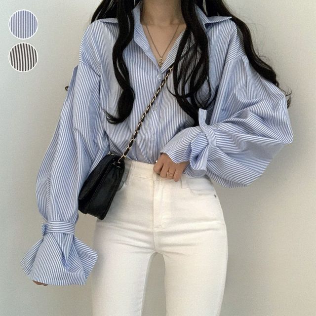 루즈핏 스트라이프 벌룬 셔츠 ELC-9045