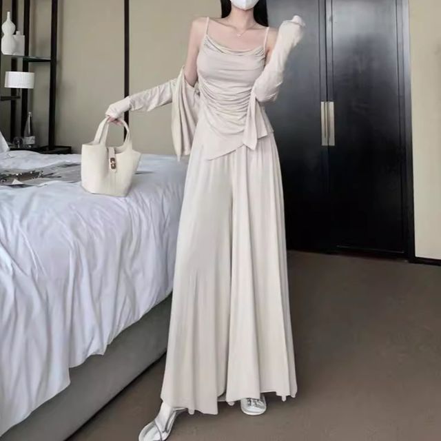 여성 셋업 캐주얼 드레이프 나시 팬츠 가디건 3피스