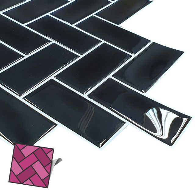 월타일스티커 047 검정 갈매기벽돌 DIY타일시트