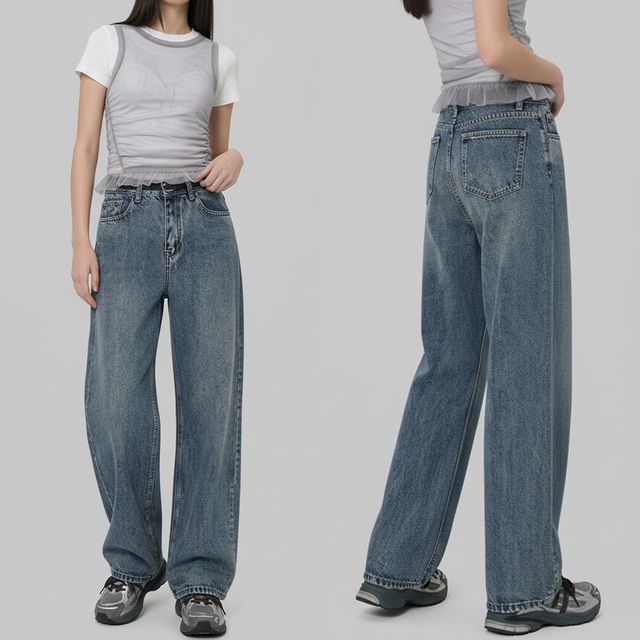 여성 앞절개 벌룬핏 세미 와이드 데님팬츠 JEB-1007451