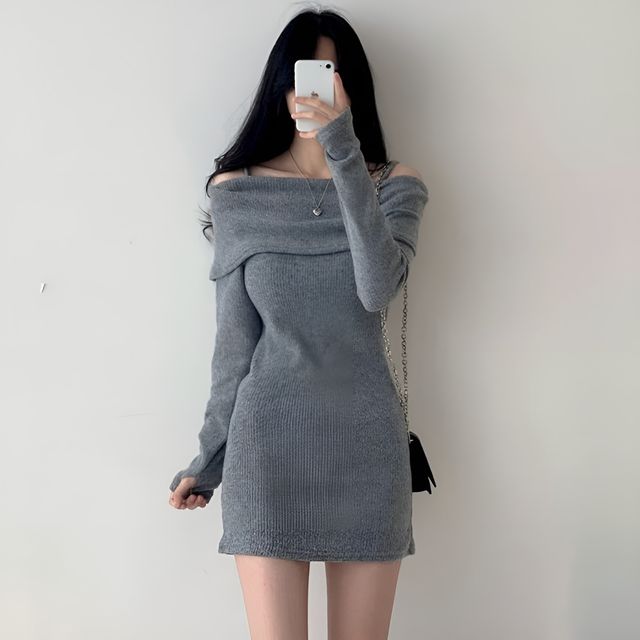 페미닌 오프숄더 슬림핏 골지 원피스 JSD-1004451