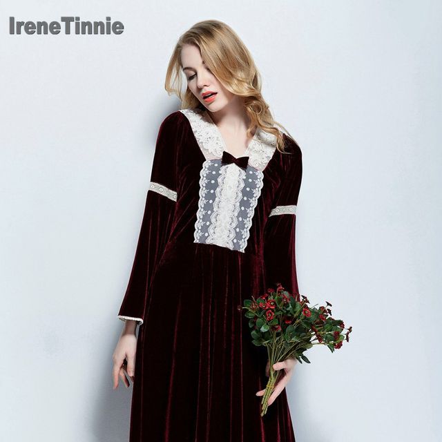 [해외] Tinnie 겨울 벨벳 두꺼운 Nightdress 따뜻한 궁전 공