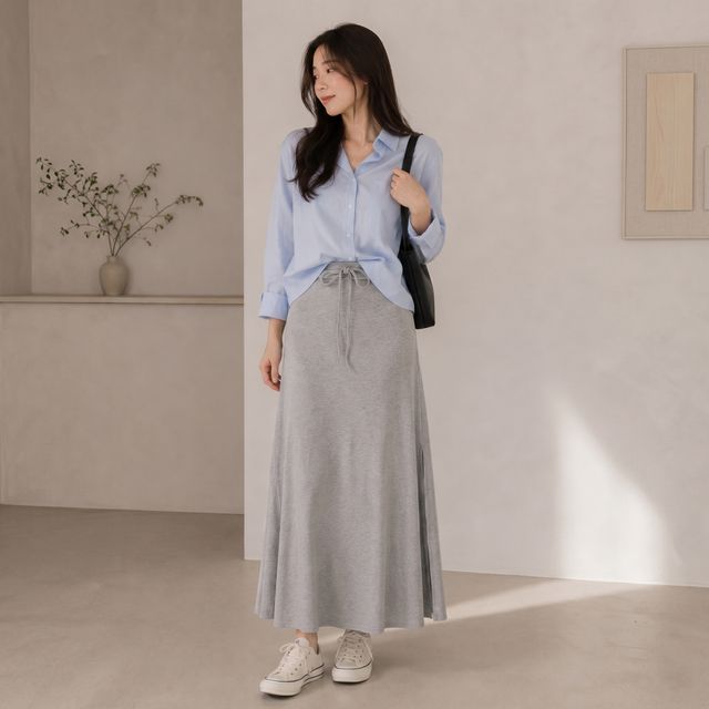 꾸안꾸 슬릿 데일리 롱 스커트