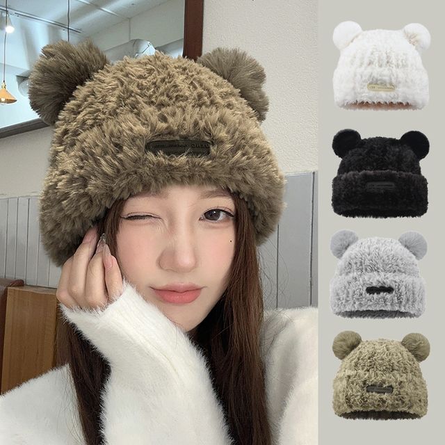 곰돌이 털모자 여성 겨울 패션 보온 귀달이 비니