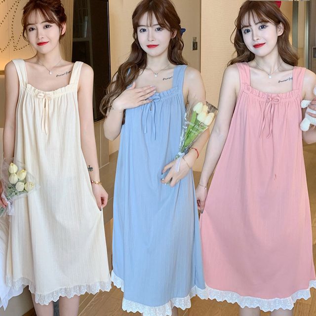 여성 시원한 리본 민소매 홈웨어 잠옷 URK-304