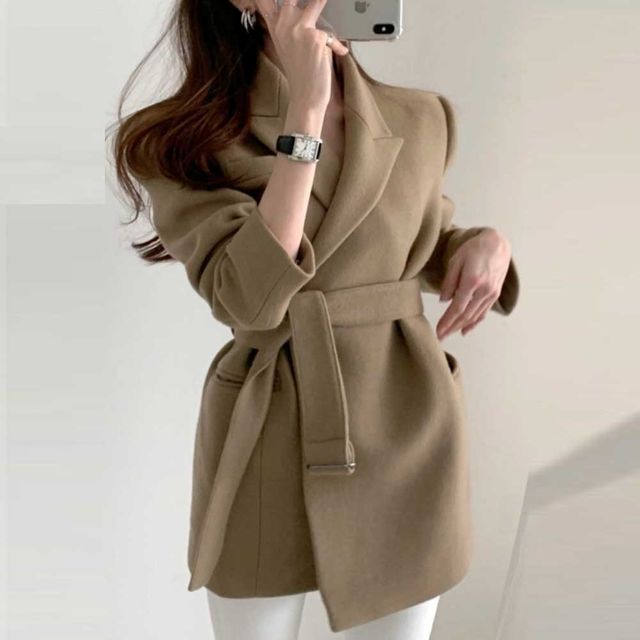 허리벨트 모직 미디라인 코트 TD-1005164