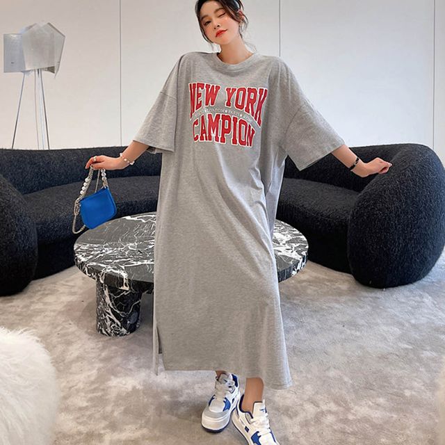 여자 레터링 프린팅 반팔 원피스 URK-446