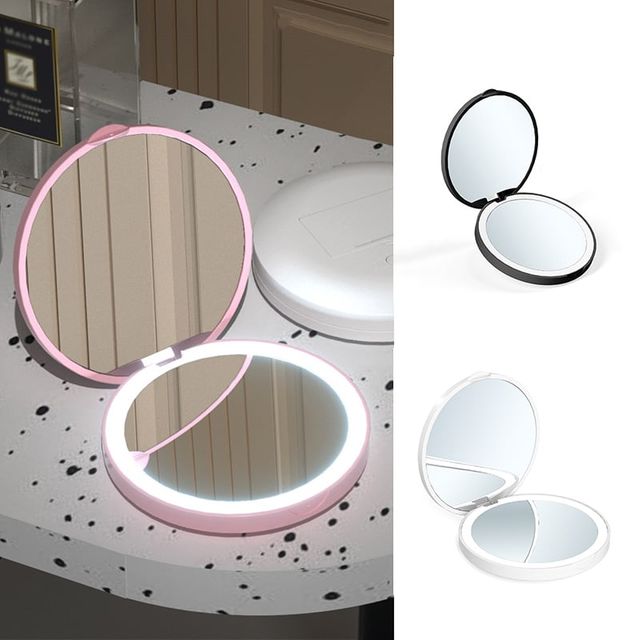 LED 화장 휴대거울 메이크업 미니 접이식 양면 확대