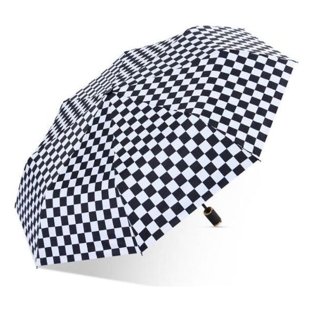 체크 패턴 접이식 우산 자동 개폐 여행용 양산