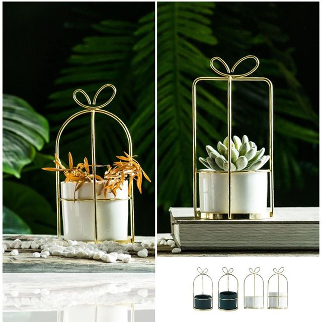 북유럽 스타일 골드 리본 다육이 도자기 화분 받침