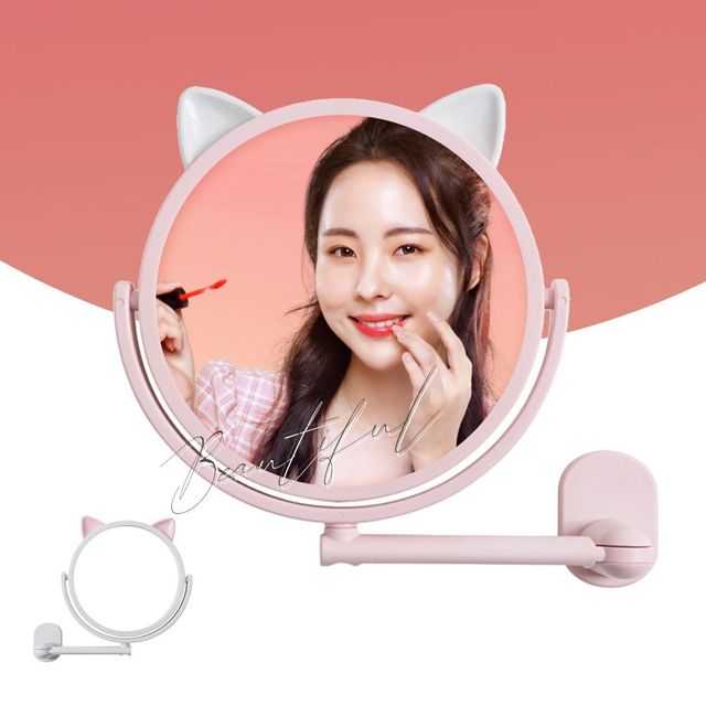 360도 회전 흡착 욕실 메이크업 고양이 거울