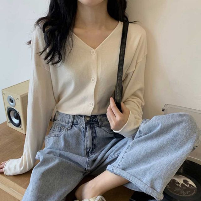 긴팔 브이넥 단추 가디건 TD-1004657