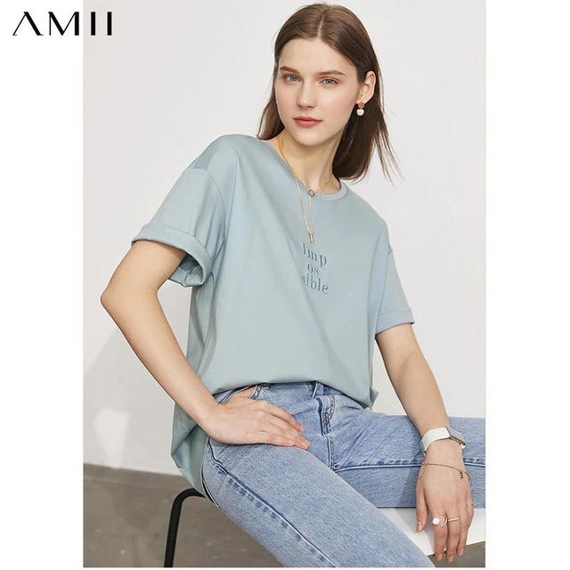 [해외] Amii 미니멀리즘 여름 새로운 여성 티셔츠 패션 편지