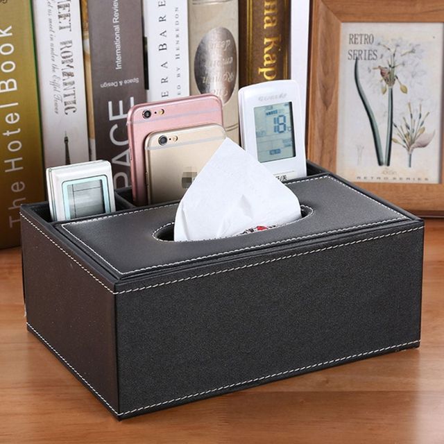 가죽 티슈케이스 리모컨 정리함 4단 수납 정리 박스