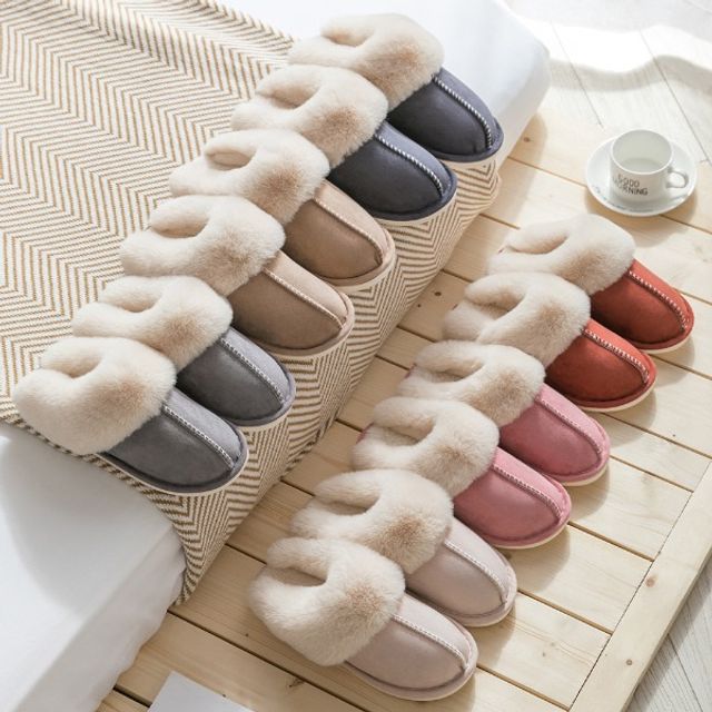 남녀공용 플랫 털슬리퍼 사무실슬리퍼 보온슬리퍼