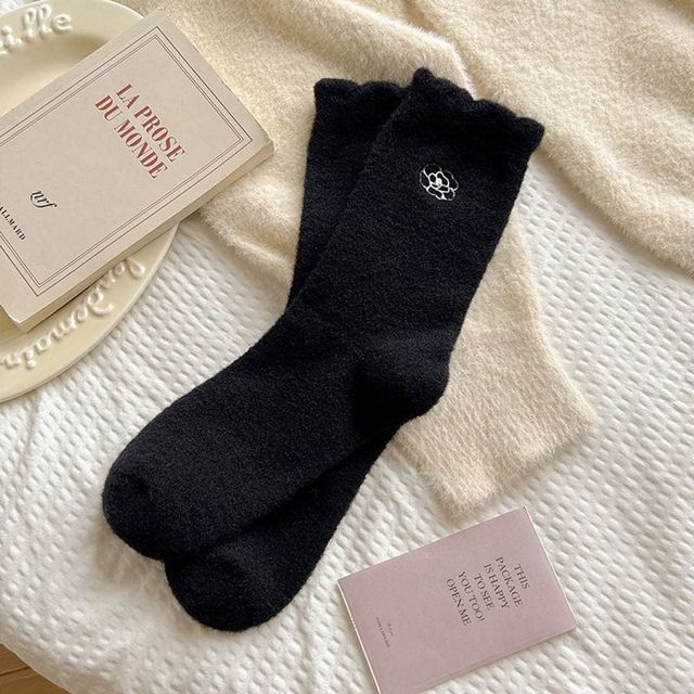 따뜻한 겨울 자수 중목 양말 2켤레 두꺼운 보온 수면양말