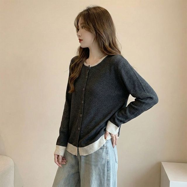 투톤 라인 버튼 가디건 긴팔 봄 가을 FLS-1005664