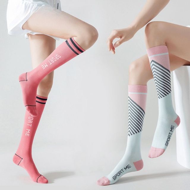 여성 스포츠 고탄력 압박 반스타킹 롱 양말 니삭스