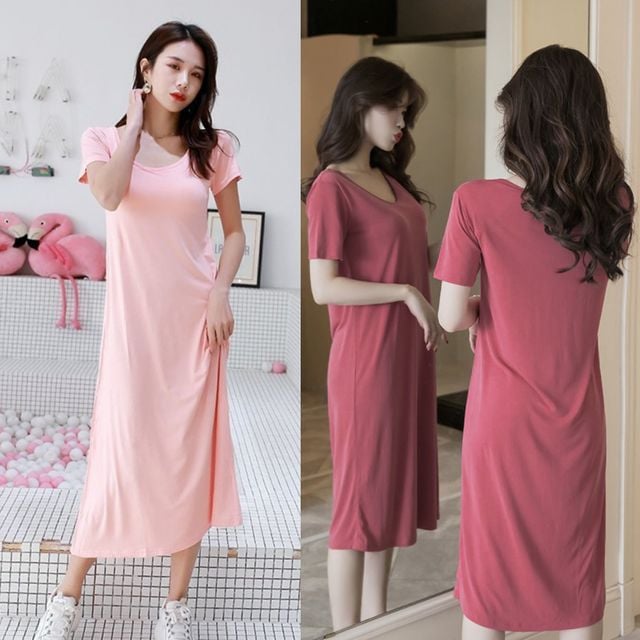 캡내장 노브라 원피스 모달 홈웨어 라운지웨어 볼륨업