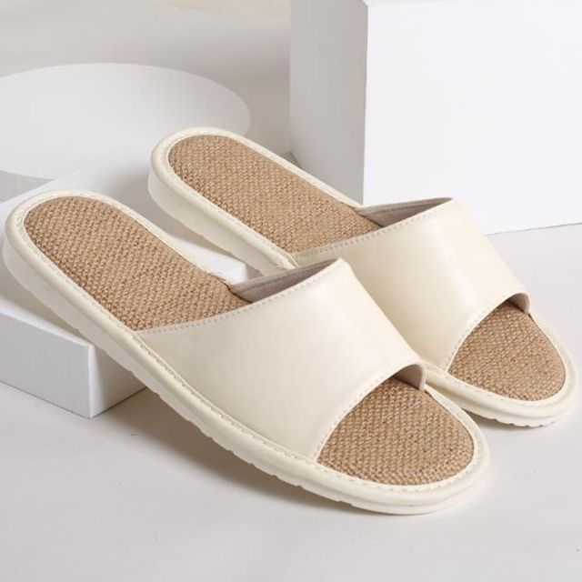 사계절 린넨 가죽 슬리퍼 실내화 커플 남성 여성용 편안한 실내 신발