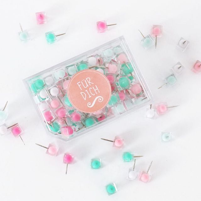 예쁜 캔디 압정 사각핀 80개입 고정핀 사무용 데코핀