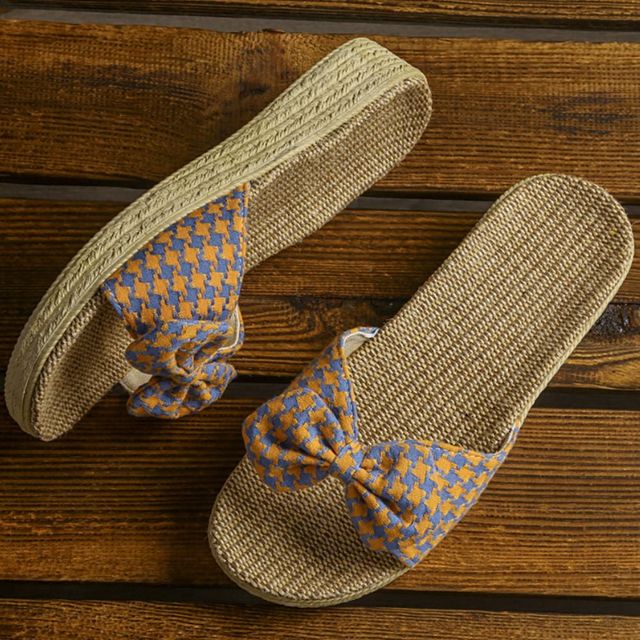 린넨 리본 마슬리퍼 여성 실내화 거실용 편안한 슬리퍼