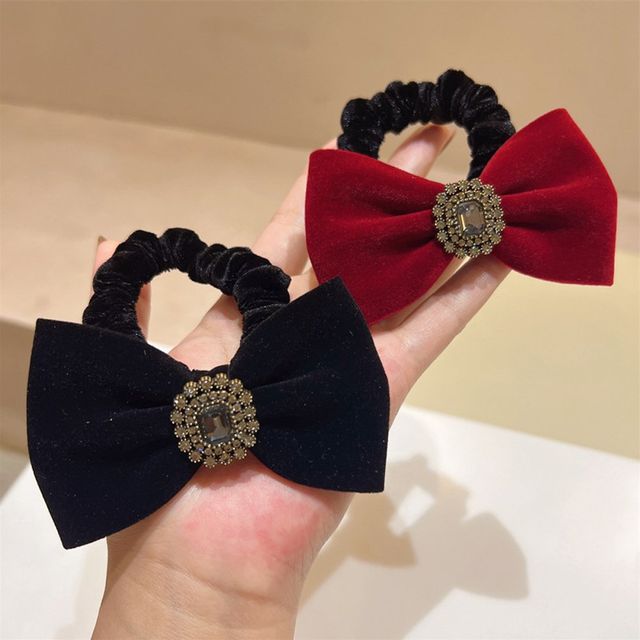 예쁜 큐빅 리본 벨벳 헤어끈 URD-300