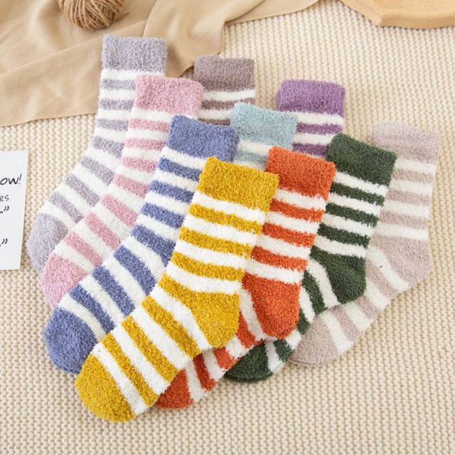 배색 스트라이프 10컬러 여성 수면 양말 보온양말