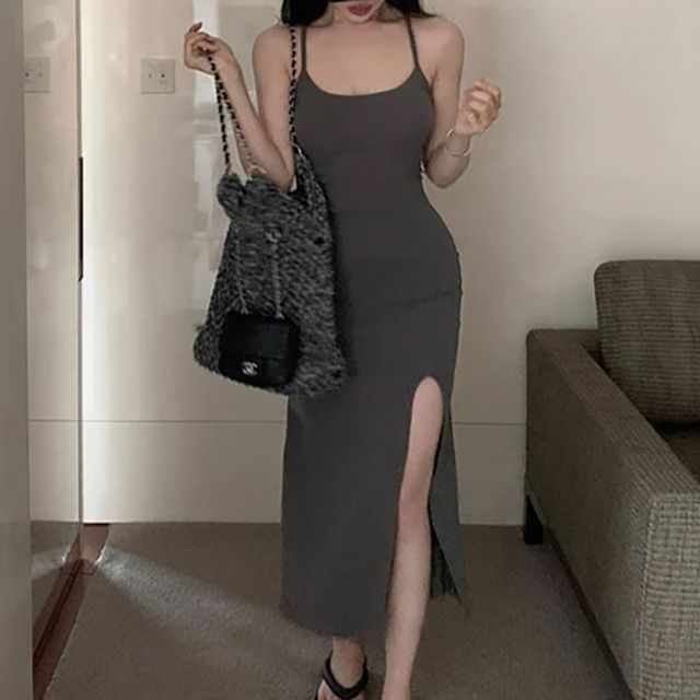 스트링조절 슬림 트임 끈나시롱원피스 NF-27