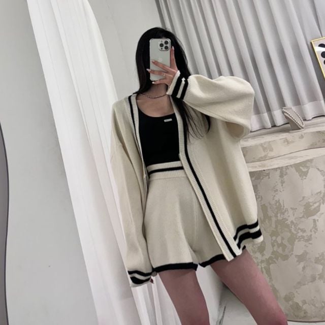오버핏 니트 가디건 반바지 세트 JSD-1007259