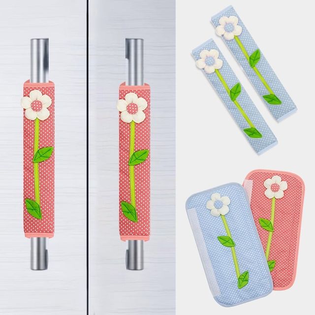 냉장고 손잡이커버 2p 플라워 자동차 벨트 커버 덮개