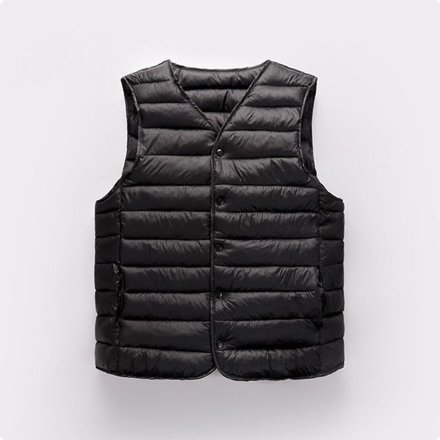 남자 겨울 방한 경량 패딩 조끼 브이넥 면패딩