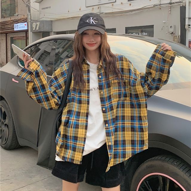 오버핏 체크 카라 셔츠 LL-T174