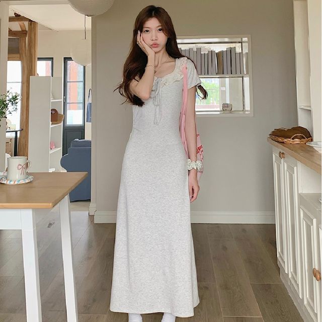 프릴 레이스 카라 롱 원피스 LL-D172