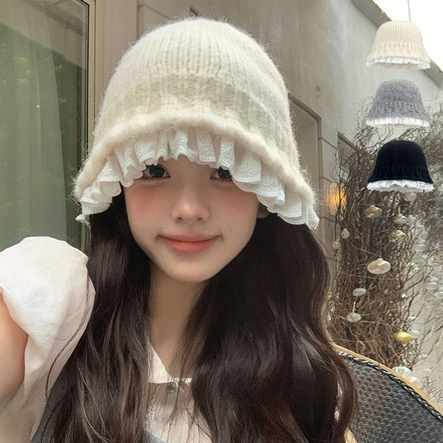 여자 레이스 포인트 니트 벙거지 모자 URK-1004644