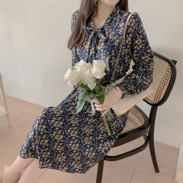 여자 꽃무늬 원피스 쉬폰 프릴 러플 플라워 롱 드레스