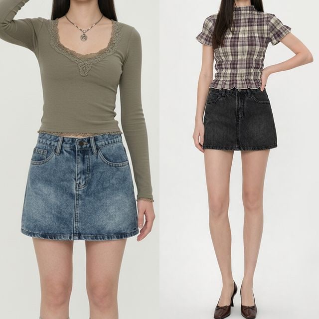 여성 빈티지워싱 A라인 데님 미니스커트 JEB-1007454