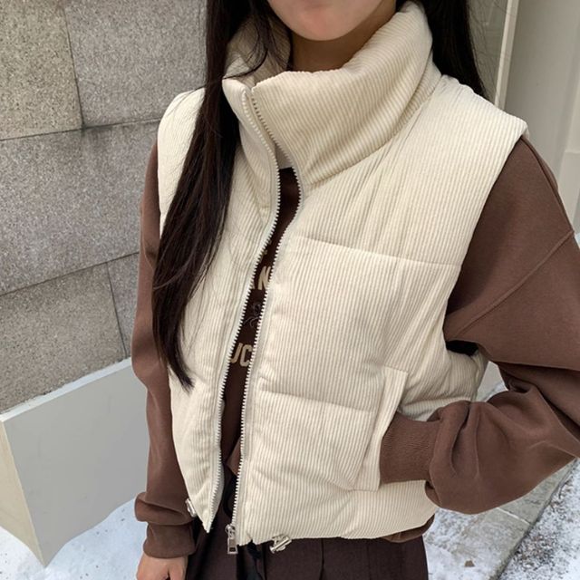 크롭 코듀로이 스트링 패딩 베스트 JSD-1004789