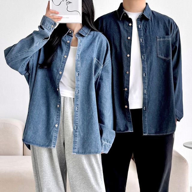 카멘 남녀공용 오버핏 데님 셔츠 청남방 SD-1004497