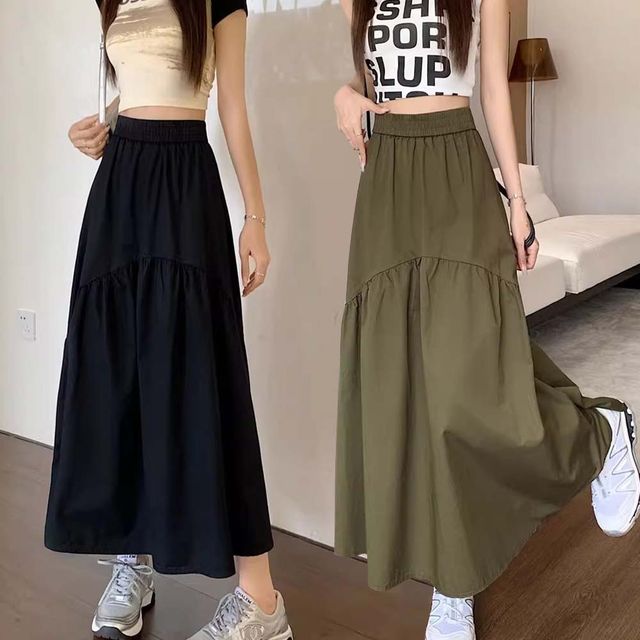 여자 편안한 허리 밴딩 라운드 스커트 치마 URK-493