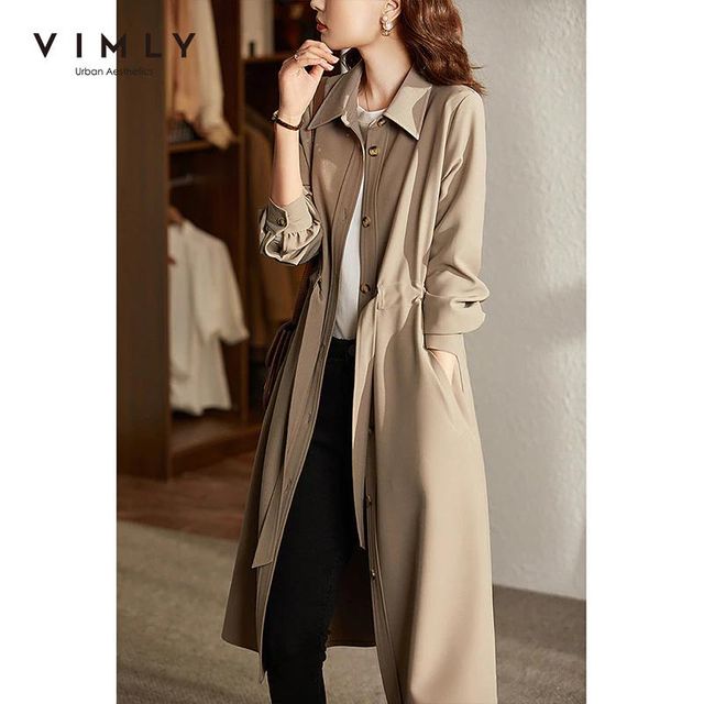 [해외] 여성용 Vimly 트렌치 코트 패션 새시 옷깃 솔리드 롱