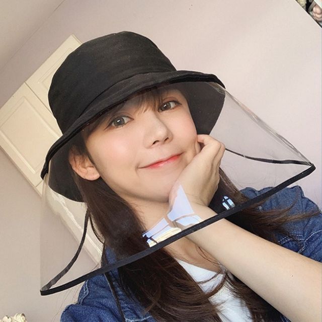 투명 안면 보호 방역 모자 벙거지형 탈부착 넓은 챙