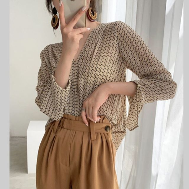 긴팔 시스루 쉬폰 블라우스 OSM-1006563