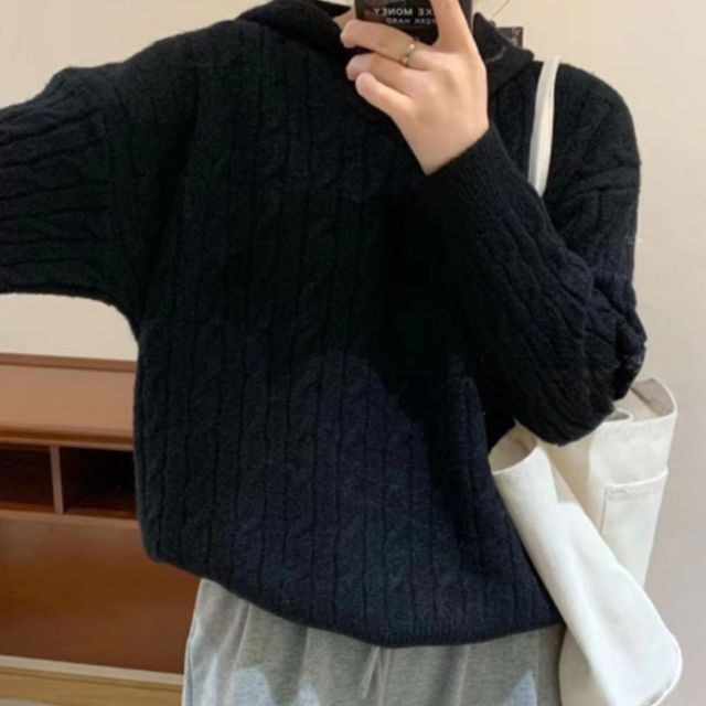 케이블패턴 니트 후드티 JSC-1004973