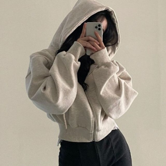 여성 세미 크롭 오버핏 후드집업 루즈핏 데일리룩