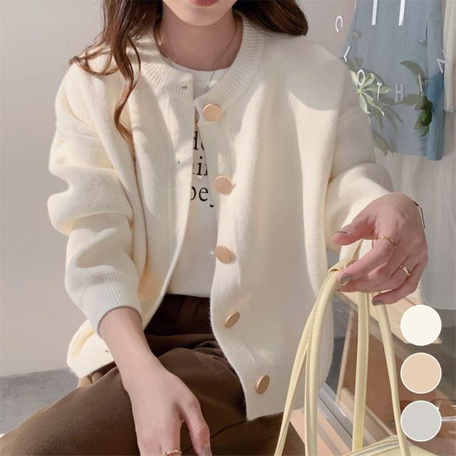 솔리드 빅버튼 심플 가디건 EL-1003652