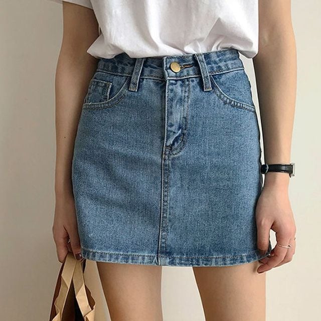 하이웨스트 A라인 데님 미니 스커트 SWC-1007264