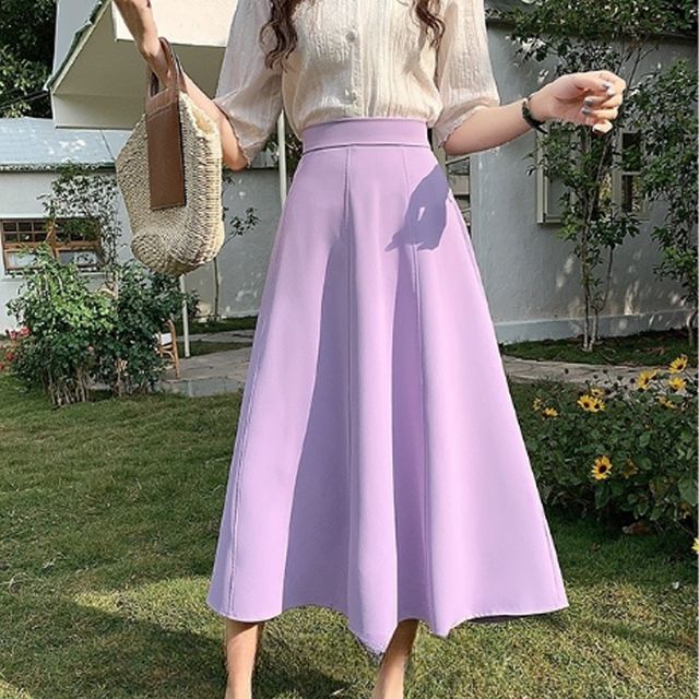 뒷밴딩 미디엄 A라인 스커트 핀턱 플리츠 롱스커트