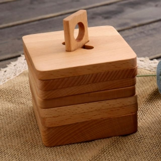 코지홈 우드코스터 컵받침 6p세트 원목 티코스터